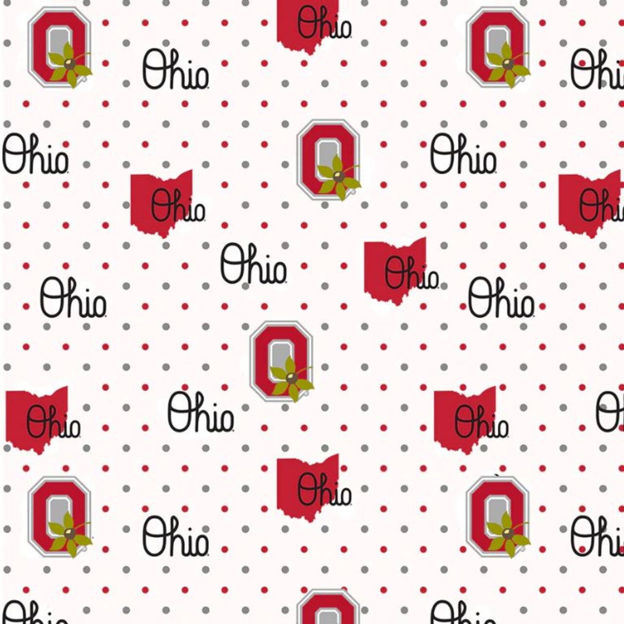 Sykel Enterprises-Ohio State University Cotton Fabric-Ohio State Buckeyes White Polka Dot Cotton Quilting Fabric